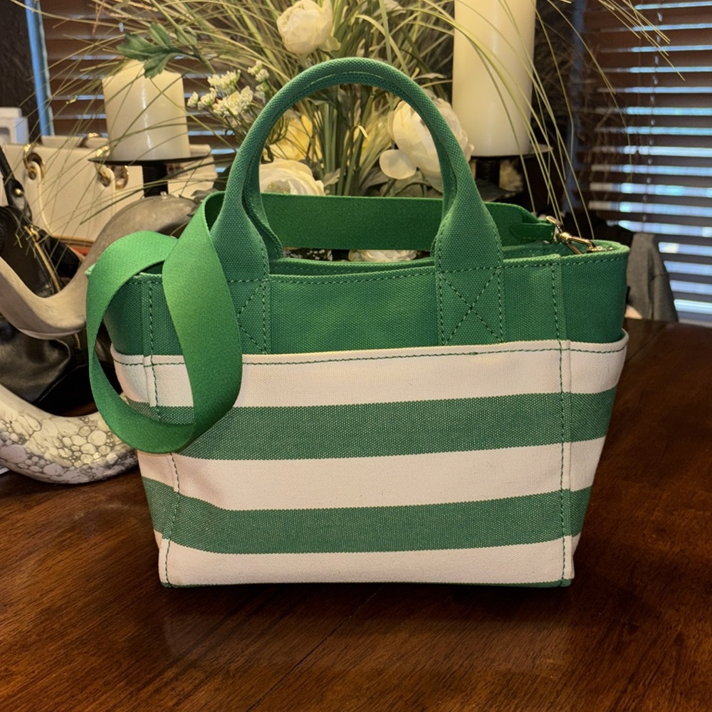 Kate Spade Canvas Jett Beach Time 2 Way Tote Green/White NWT - Picture 4 of 11